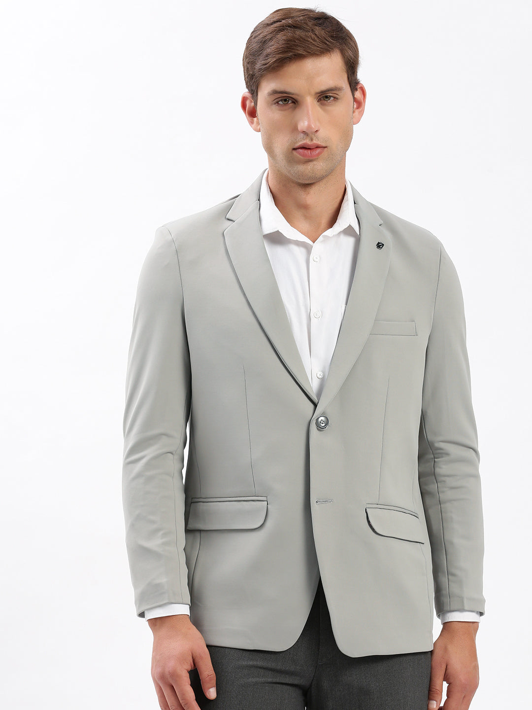 Men's Grey Slim Fit Notched Lapel Single-Breasted Casual Blazer