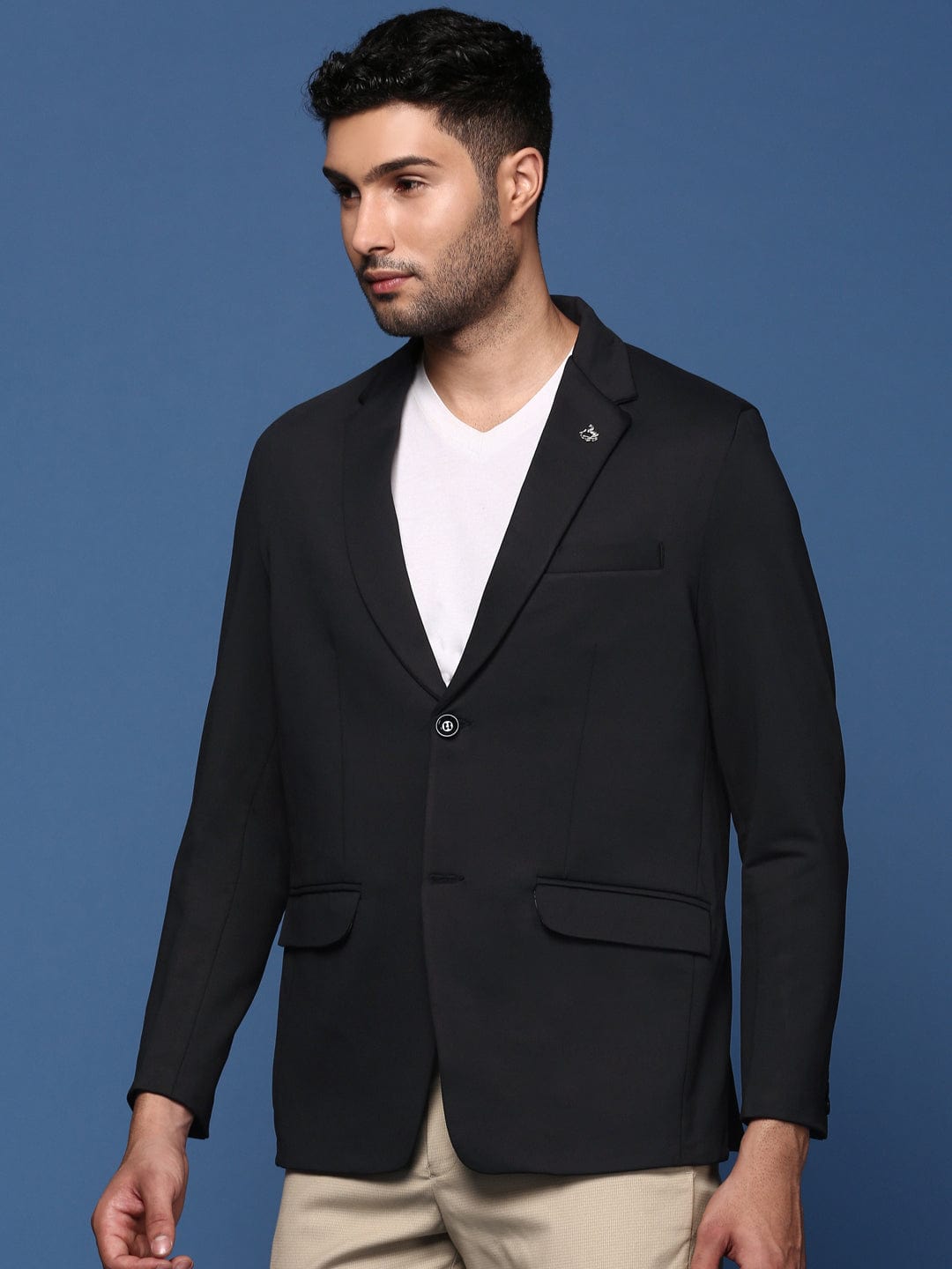 Men's Black Single Breasted Slim Fit Casual Blazer