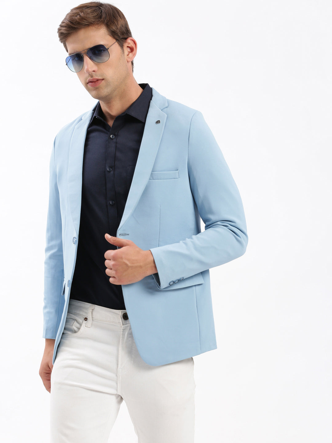 Men's Blue Slim Fit Notched Lapel Single-Breasted Casual Blazer