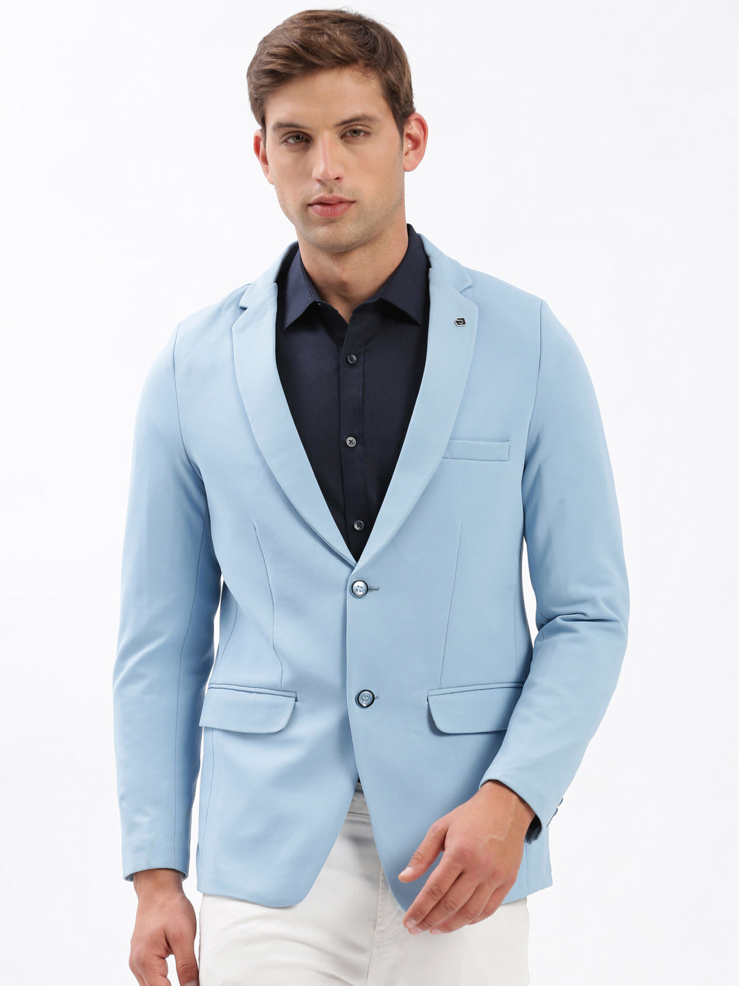 Men's Blue Slim Fit Notched Lapel Single-Breasted Casual Blazer