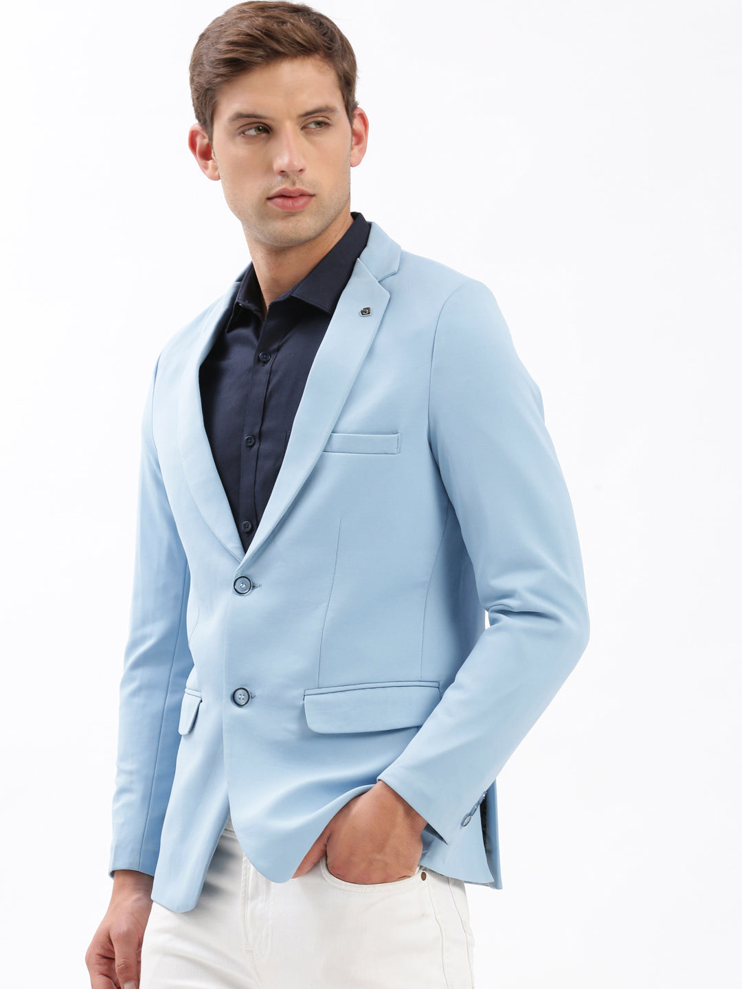 Men's Blue Slim Fit Notched Lapel Single-Breasted Casual Blazer