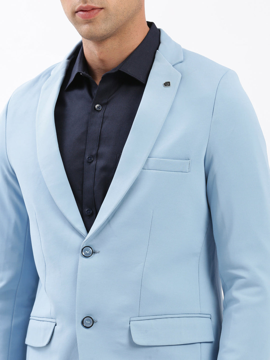 Men's Blue Slim Fit Notched Lapel Single-Breasted Casual Blazer