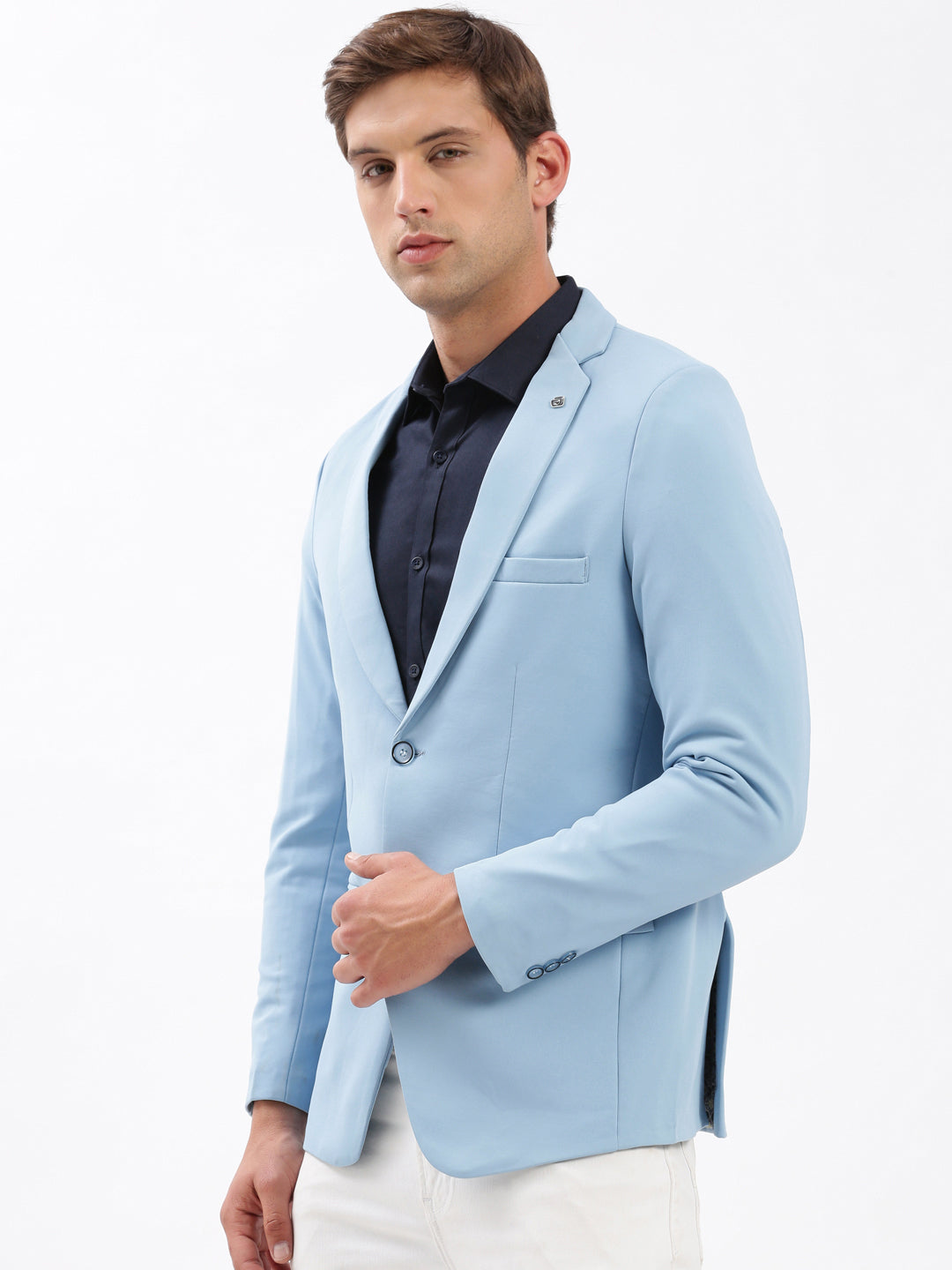 Men's Blue Slim Fit Notched Lapel Single-Breasted Casual Blazer