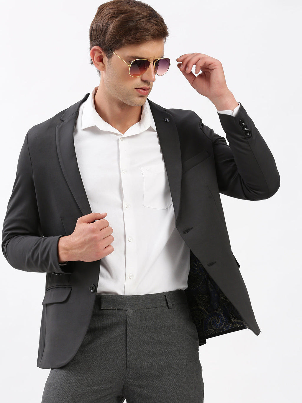 Men's Notched Lapel Solid Charcoal Blazer