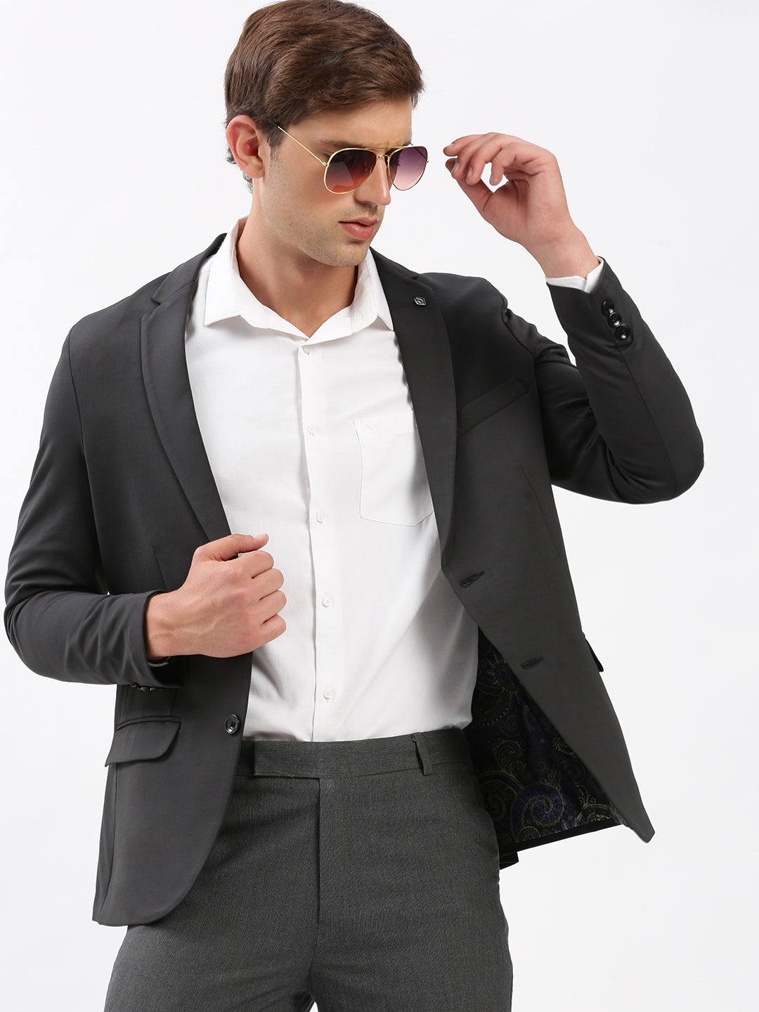 Men's Notched Lapel Solid Charcoal Blazer
