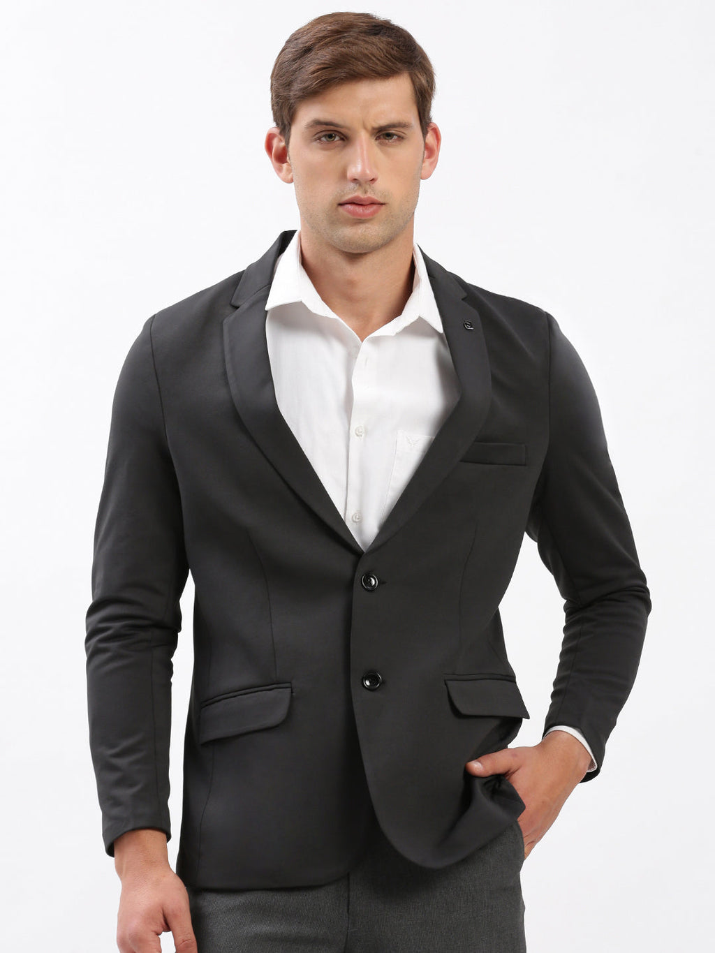 Men's Notched Lapel Solid Charcoal Blazer