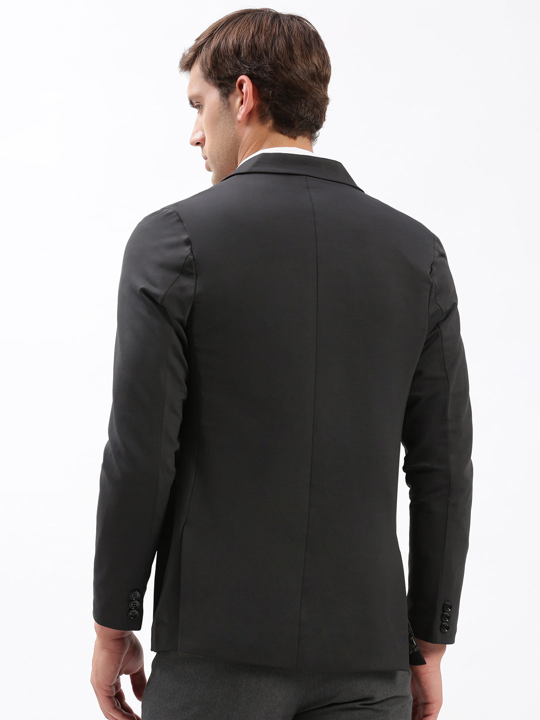 Men's Notched Lapel Solid Charcoal Blazer