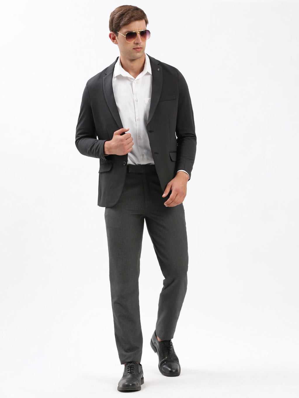 Men's Notched Lapel Solid Charcoal Blazer