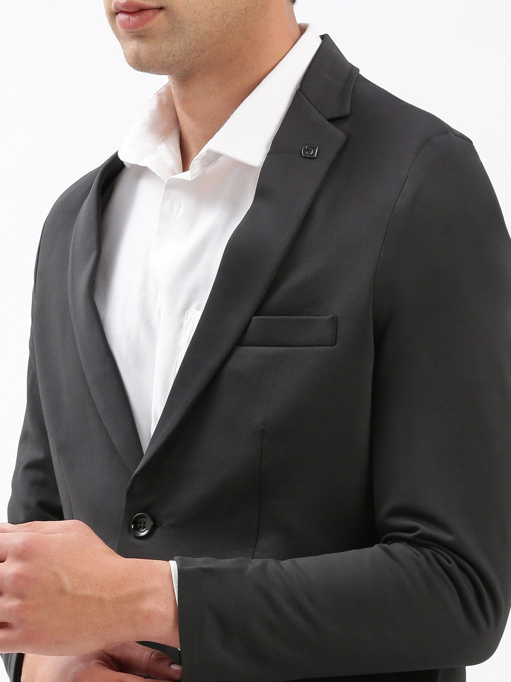 Men's Notched Lapel Solid Charcoal Blazer