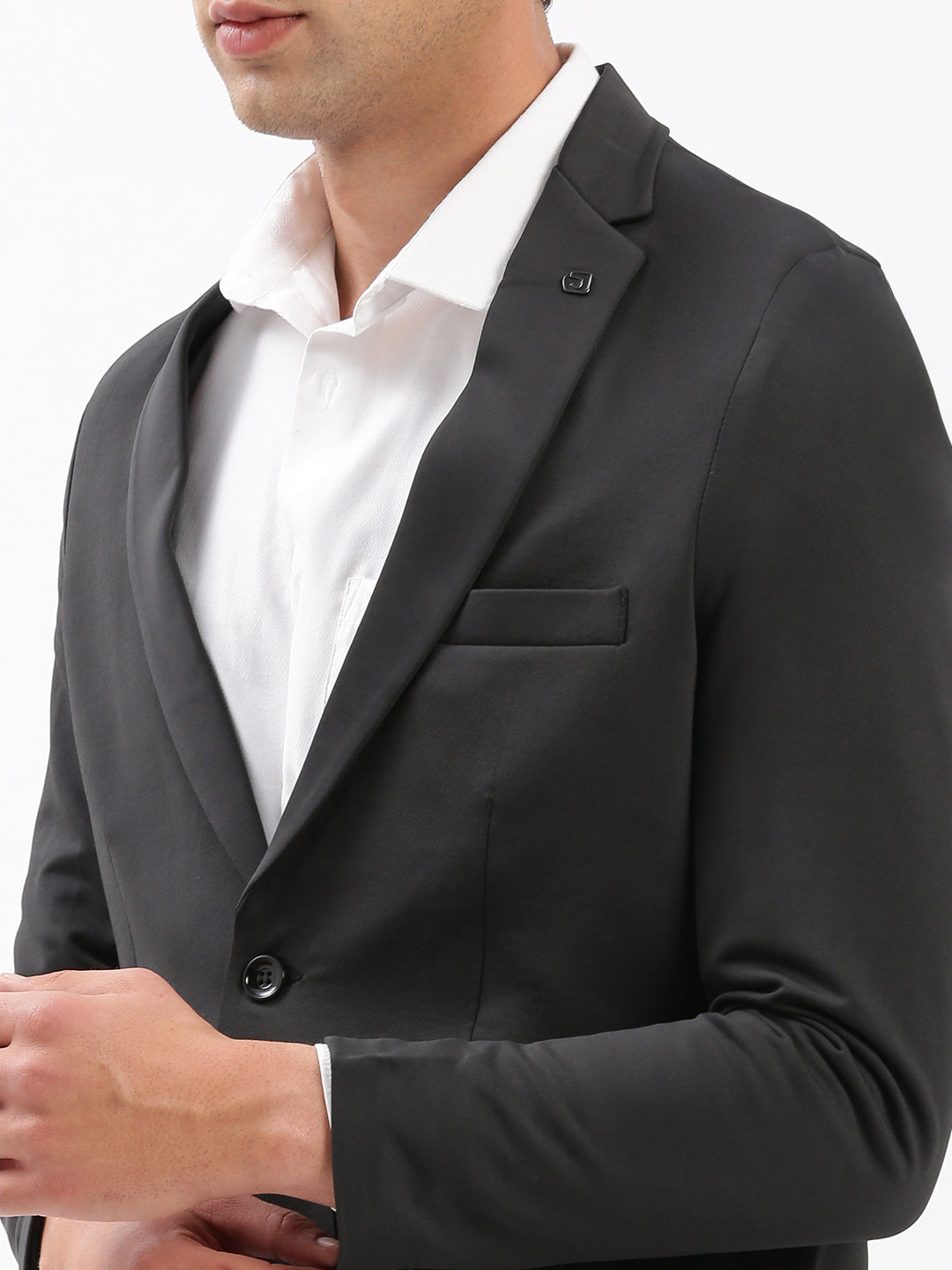 Men's Notched Lapel Solid Charcoal Blazer