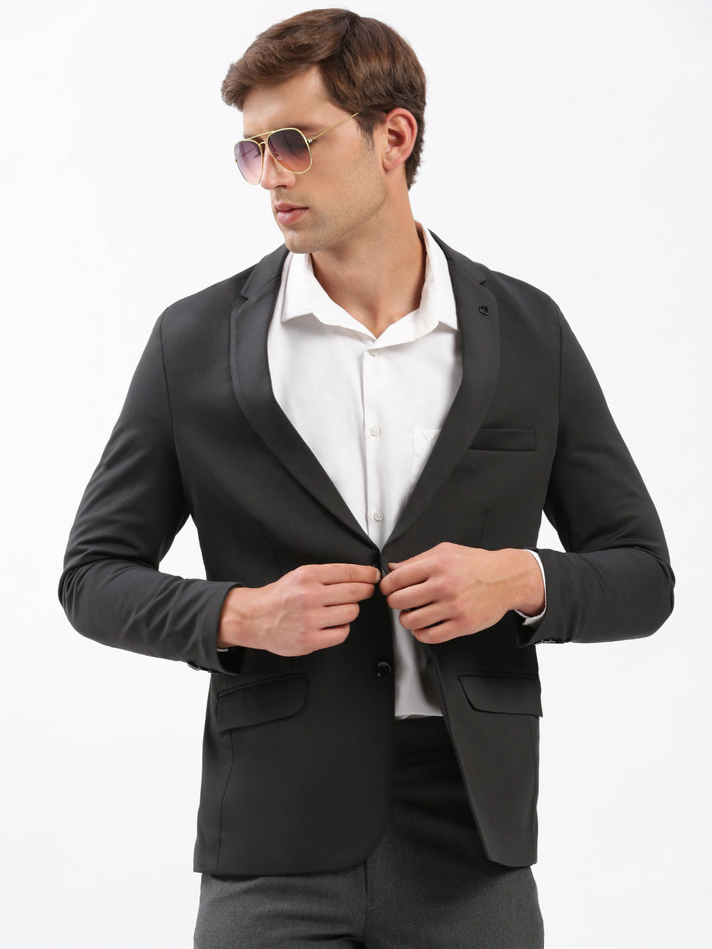 Men's Notched Lapel Solid Charcoal Blazer