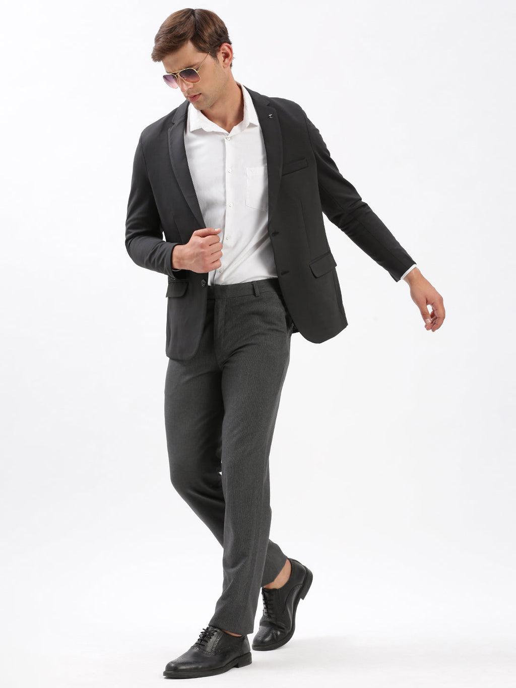 Men's Notched Lapel Solid Charcoal Blazer