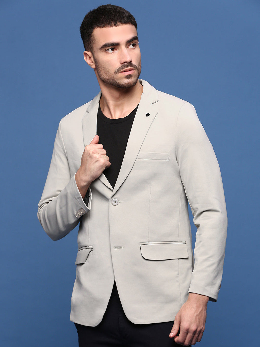 Men's Cream Solid Single Breasted Blazer