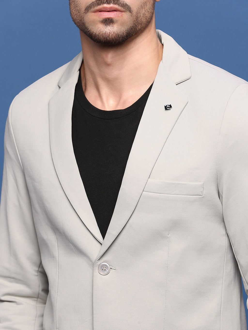 Men's Cream Solid Single Breasted Blazer