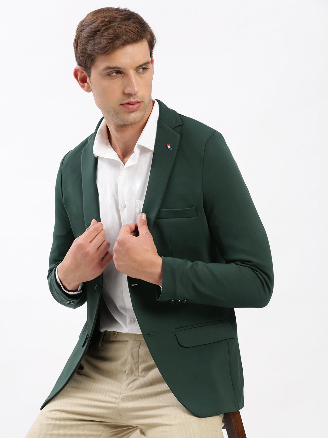 Men's Notched Lapel Solid Green Casual Blazer