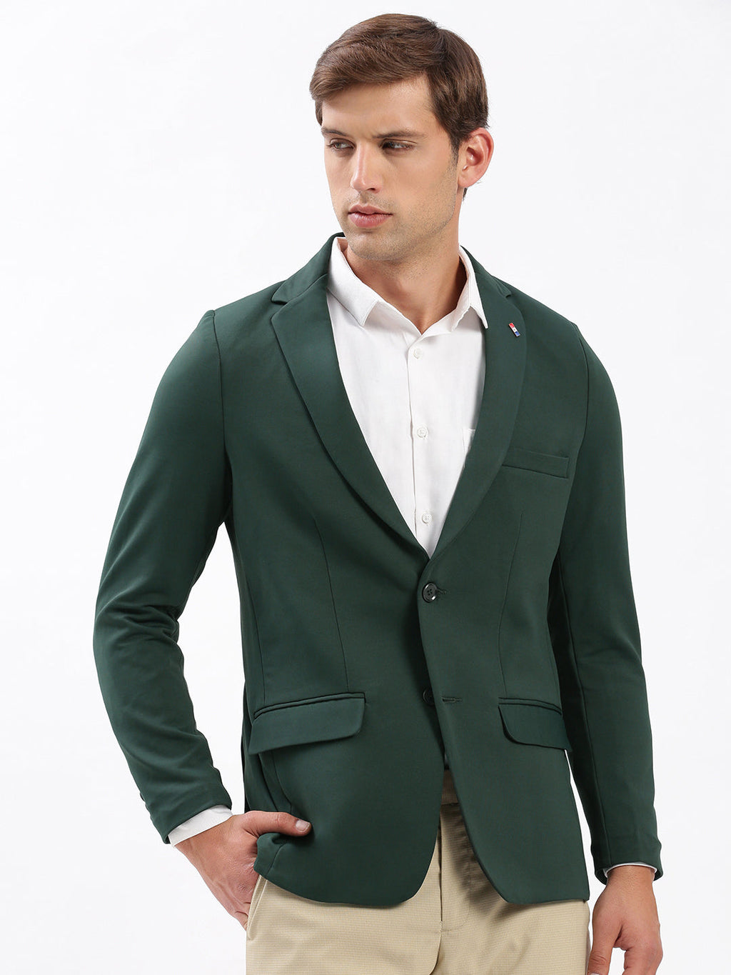 Men's Notched Lapel Solid Green Casual Blazer