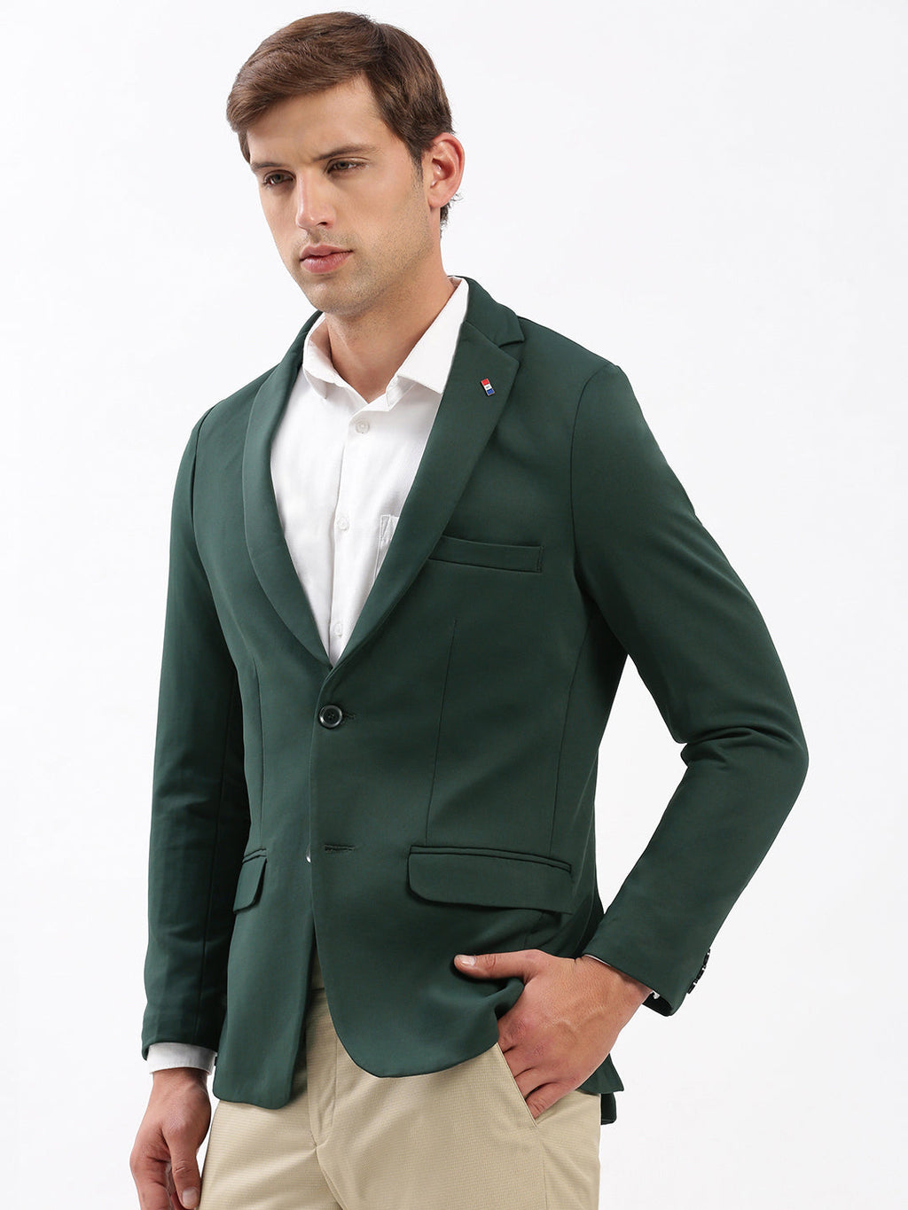 Men's Notched Lapel Solid Green Casual Blazer
