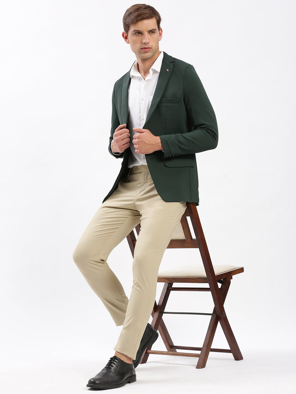Men's Notched Lapel Solid Green Casual Blazer