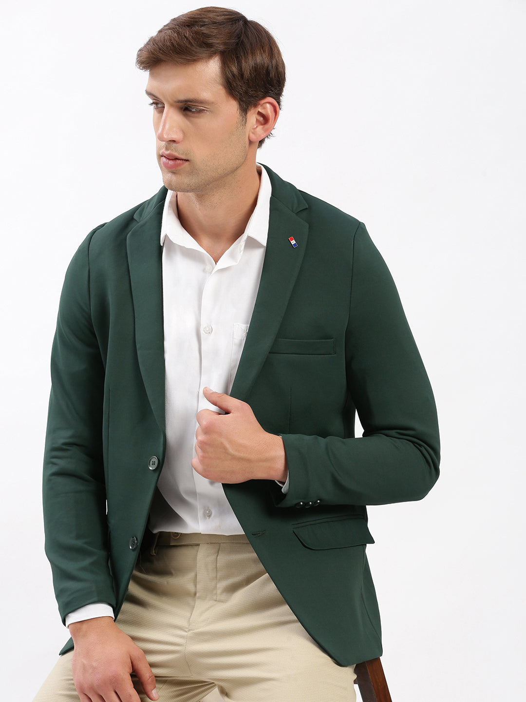 Men's Notched Lapel Solid Green Casual Blazer