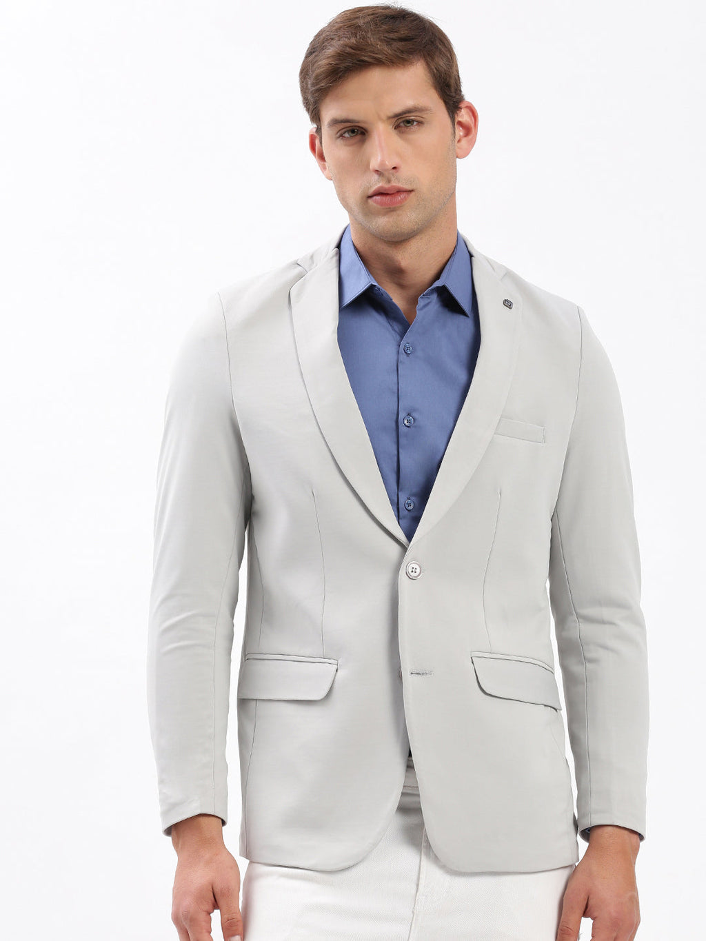 Men's Grey Slim Fit Notched Lapel Single-Breasted Classic Blazer