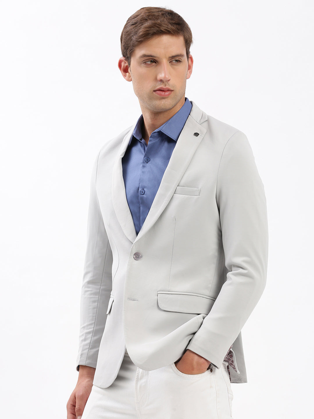 Men's Grey Slim Fit Notched Lapel Single-Breasted Classic Blazer
