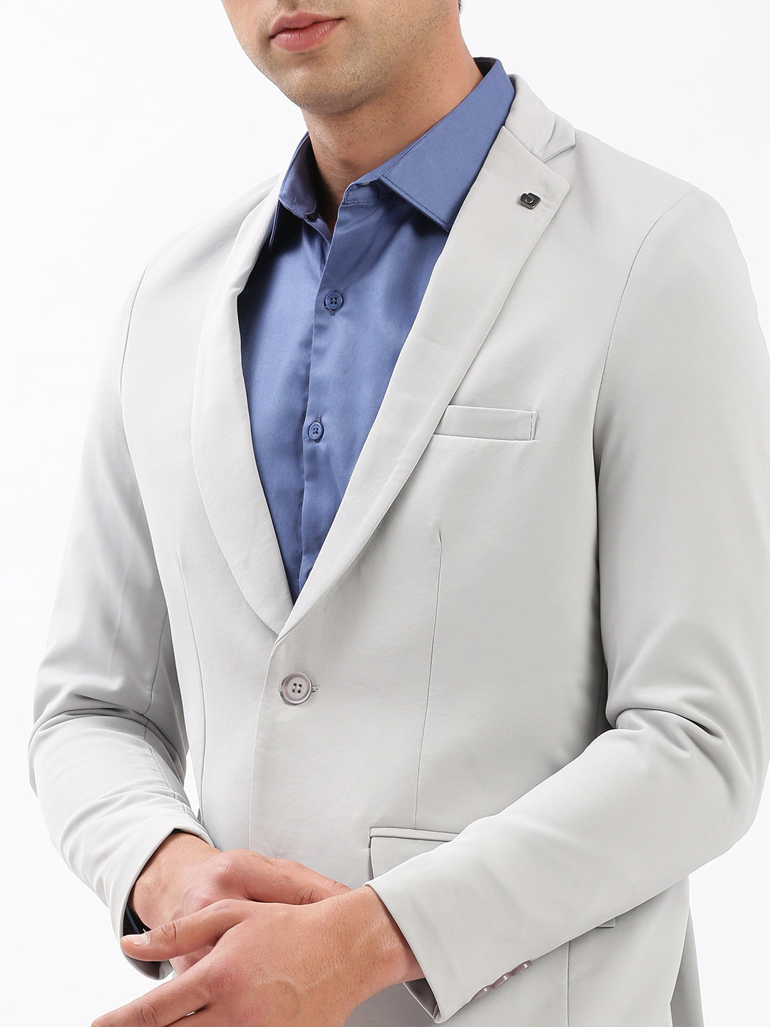 Men's Grey Slim Fit Notched Lapel Single-Breasted Classic Blazer