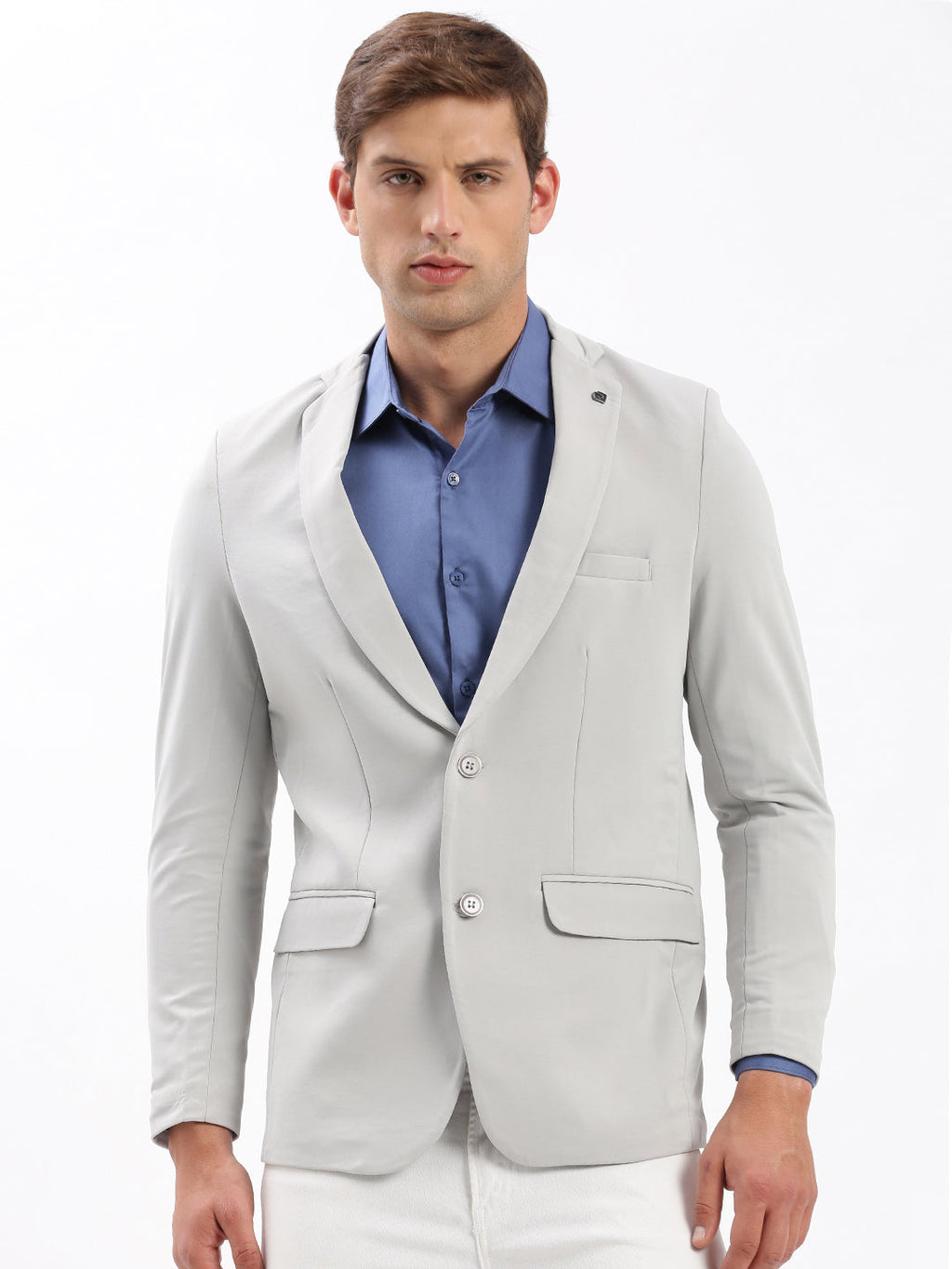 Men's Grey Slim Fit Notched Lapel Single-Breasted Classic Blazer