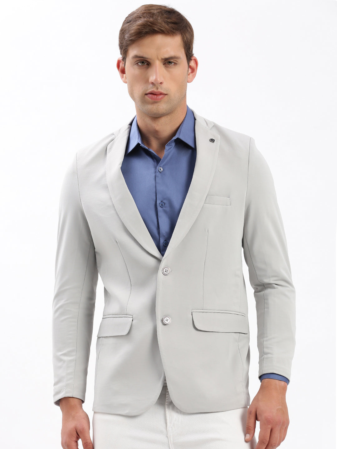 Men's Grey Slim Fit Notched Lapel Single-Breasted Classic Blazer