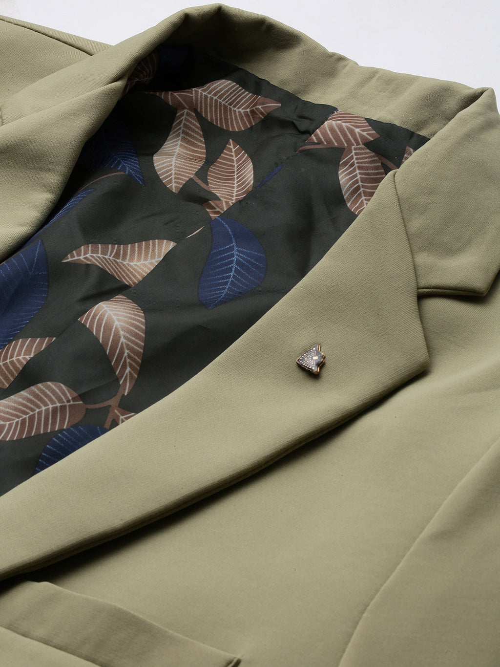 Men's Khaki Slim-Fit Notched Lapel Chambray Single Breasted Blazer