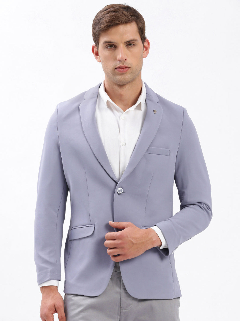 Men's Notched Lapel Solid Lavender Blazer
