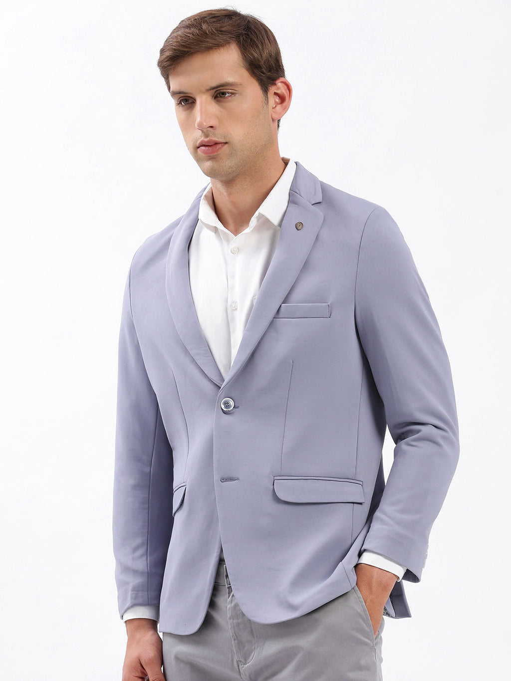 Men's Notched Lapel Solid Lavender Blazer