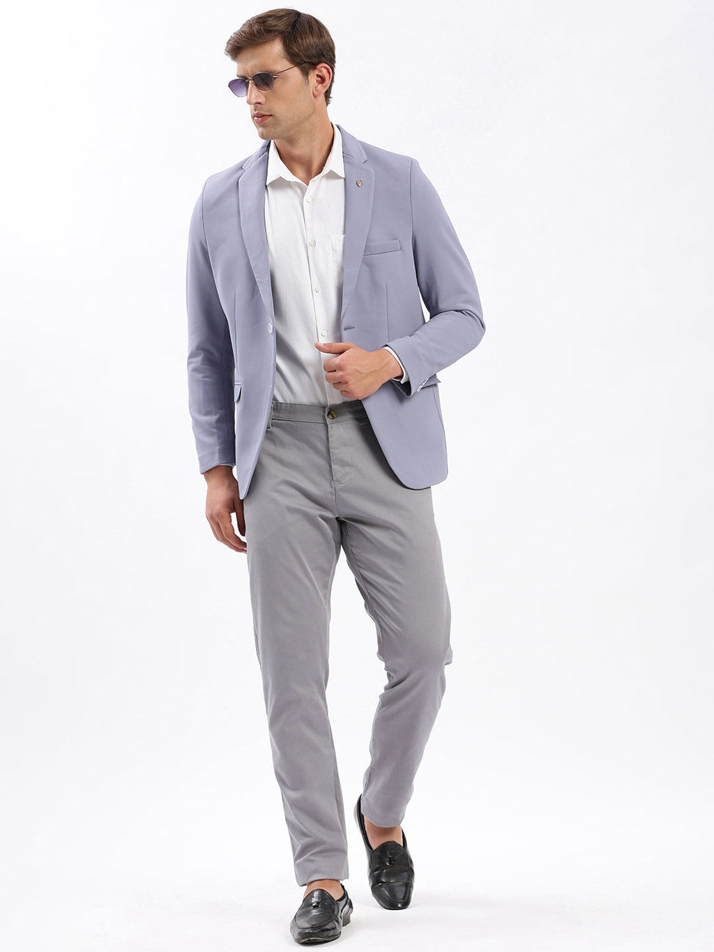 Men's Notched Lapel Solid Lavender Blazer