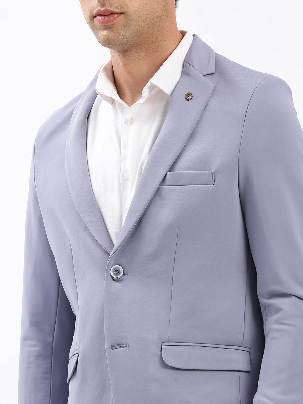 Men's Notched Lapel Solid Lavender Blazer