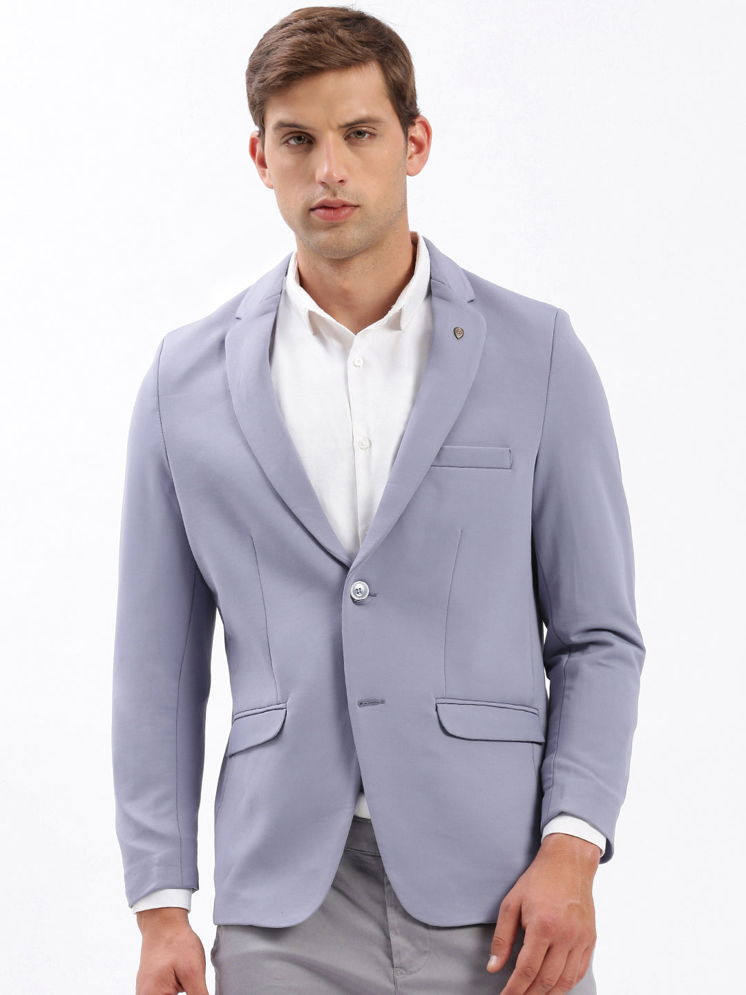 Men's Notched Lapel Solid Lavender Blazer
