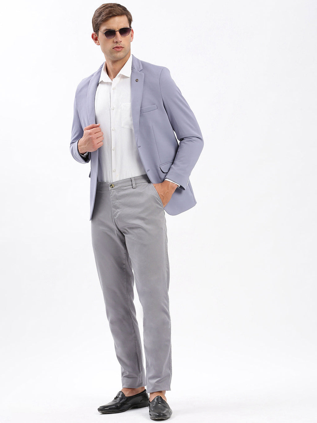 Men's Notched Lapel Solid Lavender Blazer
