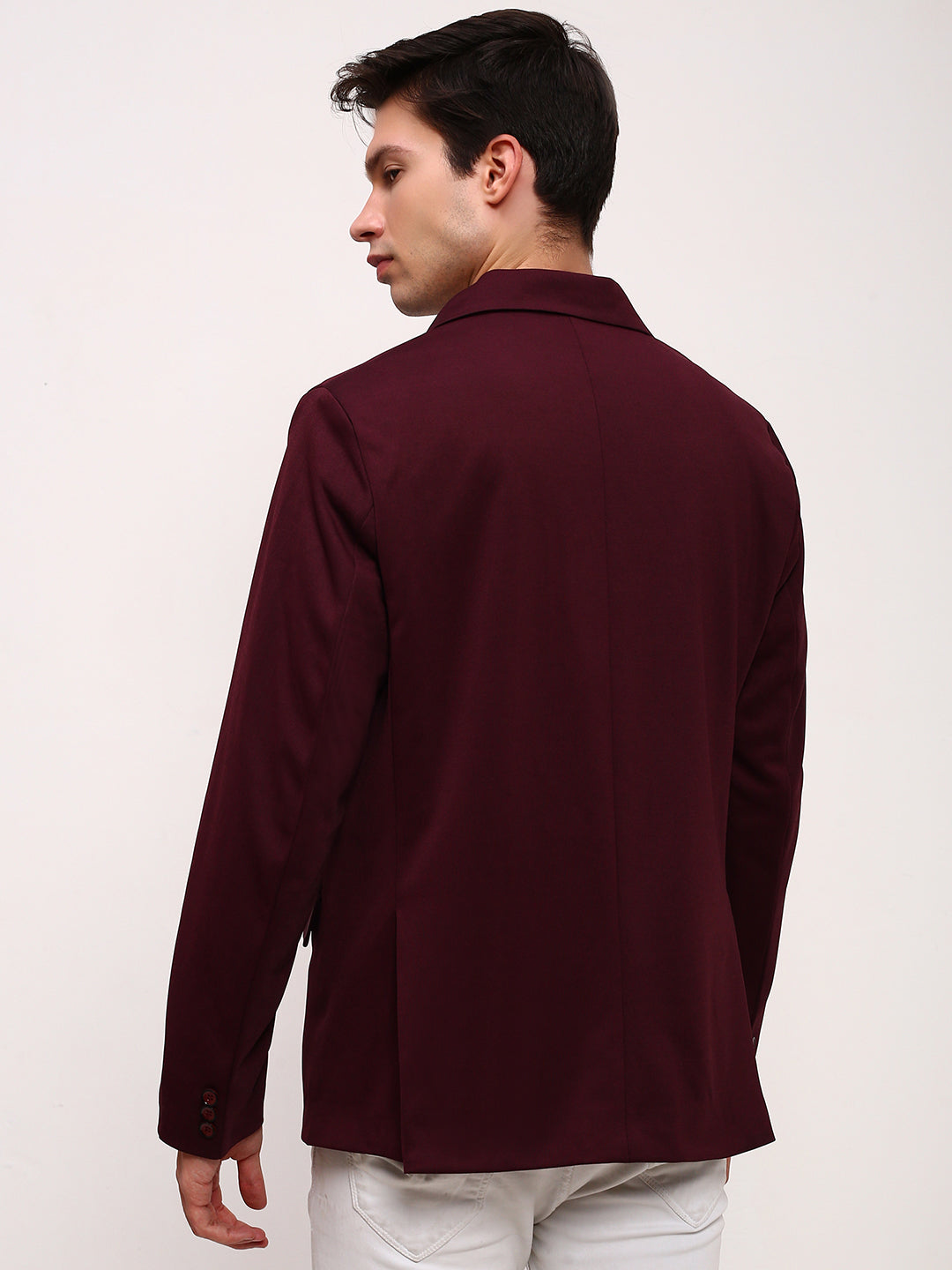 Men's Maroon Solid Single Breasted Blazer