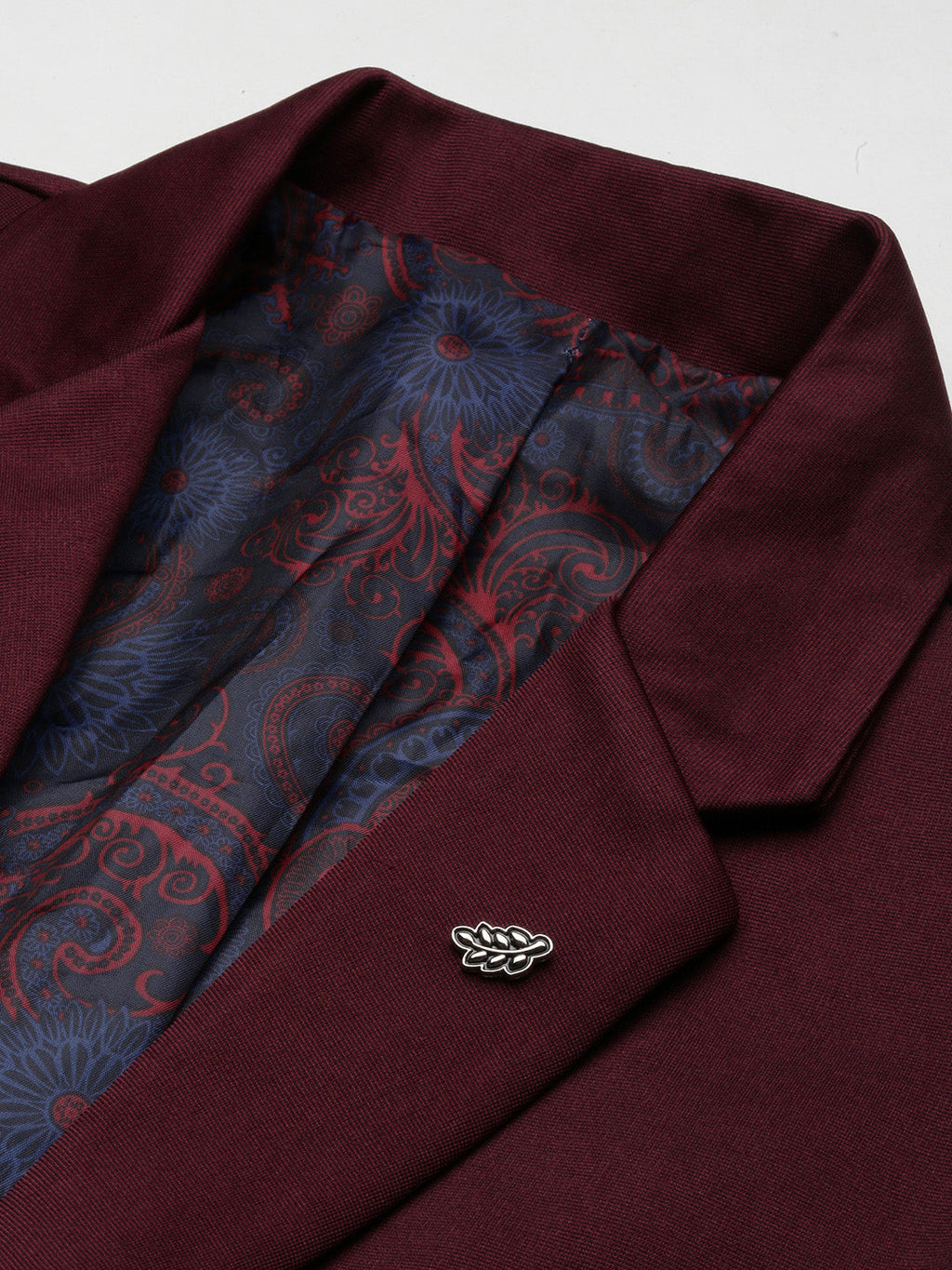 Men's Maroon Solid Single Breasted Blazer