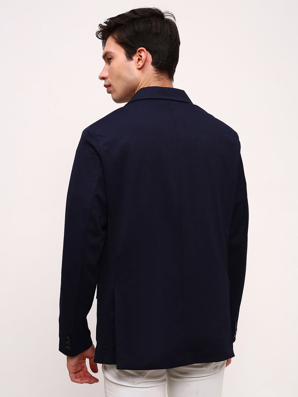 Men's Navy Blue Solid Single Breasted Blazer