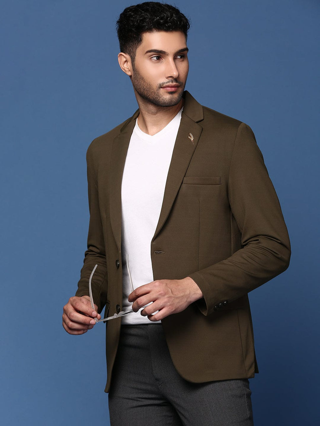 Men's Olive Slim Fit Single Breasted Blazer