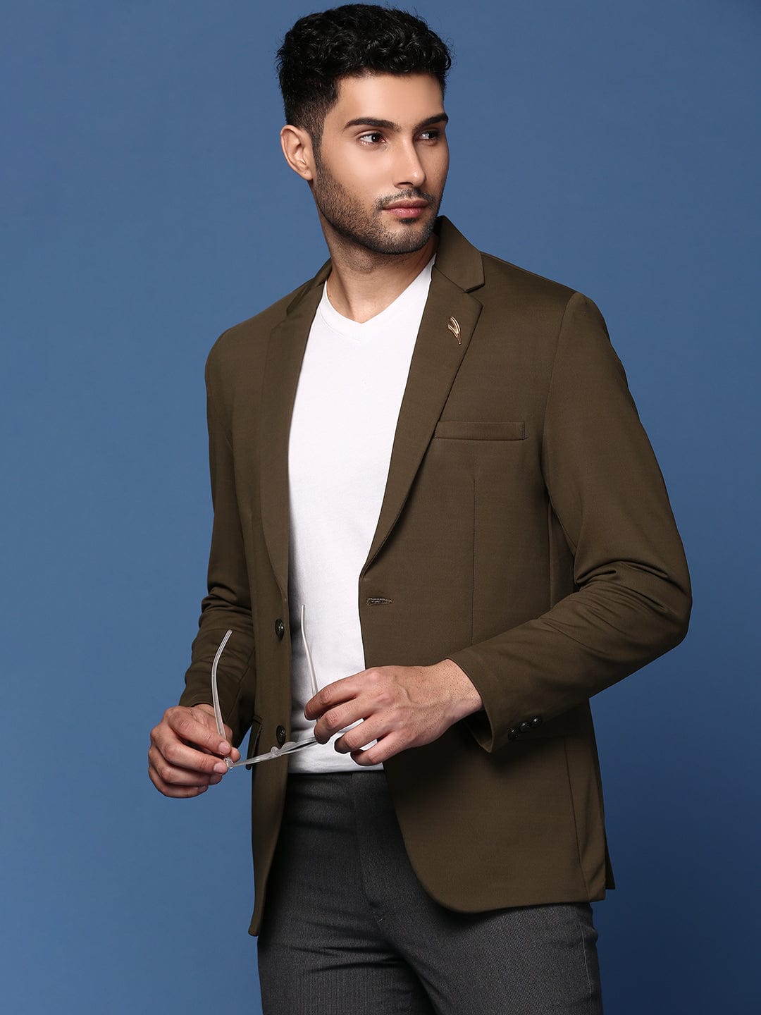 Men's Olive Slim Fit Single Breasted Blazer