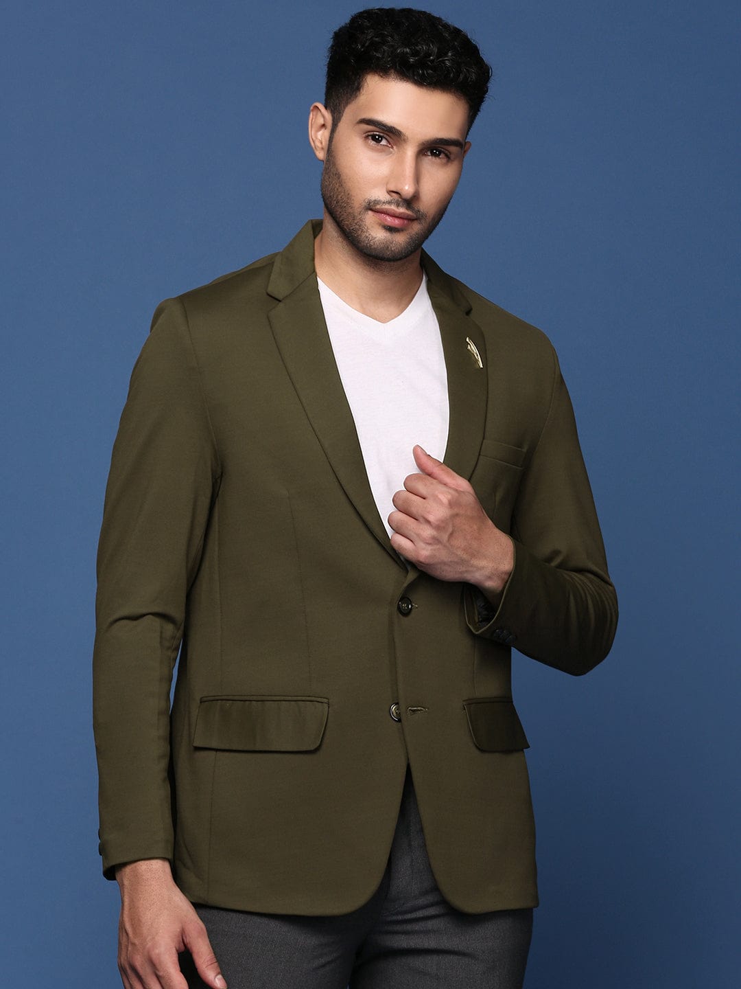 Men's Olive Slim Fit Single Breasted Blazer