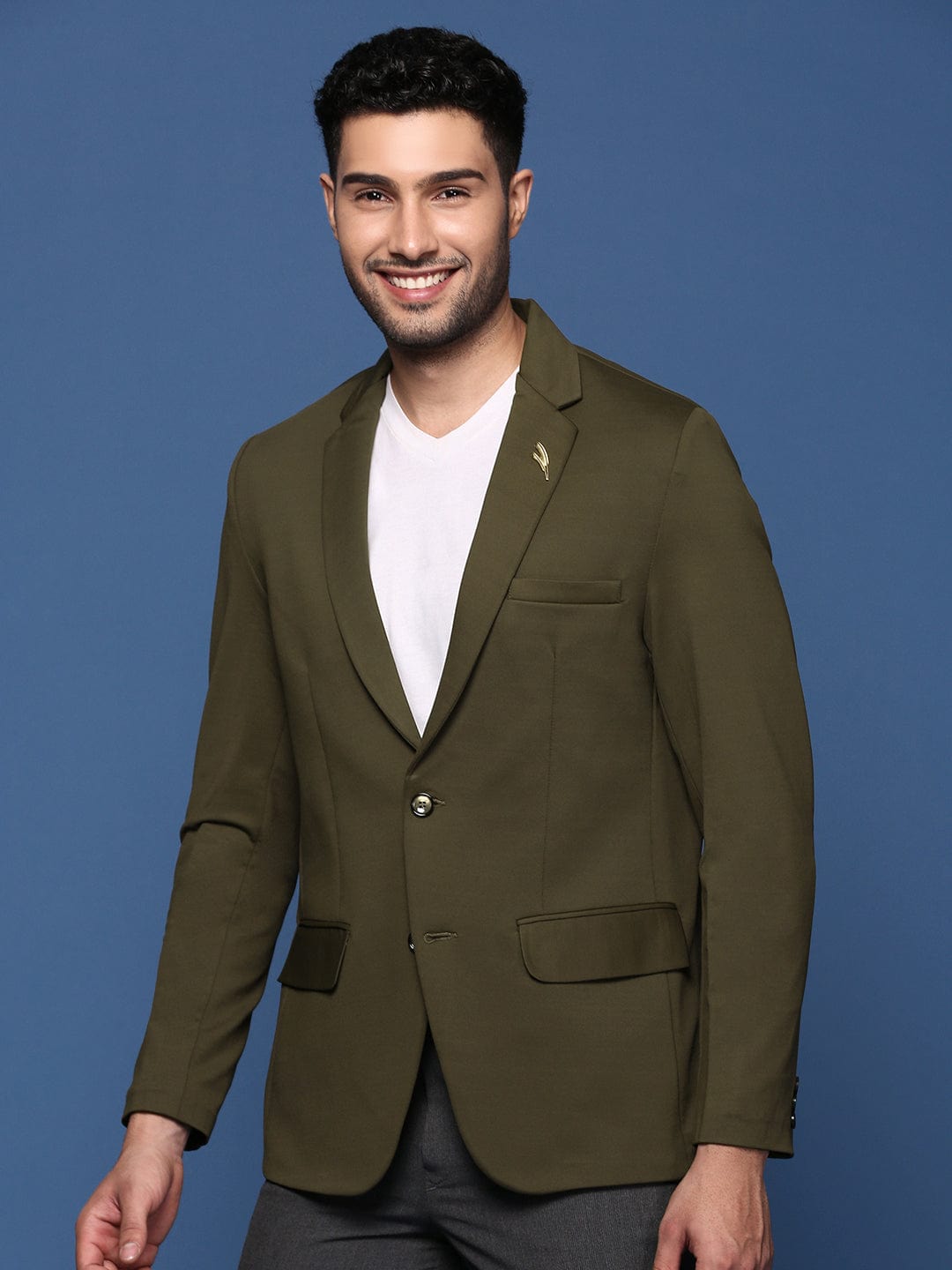 Men's Olive Slim Fit Single Breasted Blazer