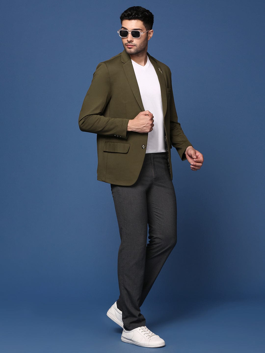 Men's Olive Slim Fit Single Breasted Blazer