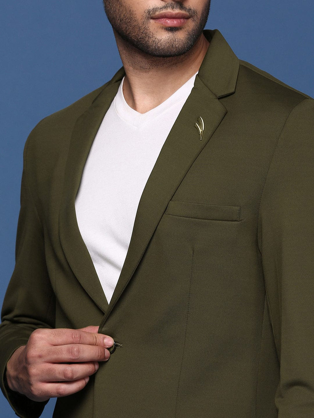 Men's Olive Slim Fit Single Breasted Blazer