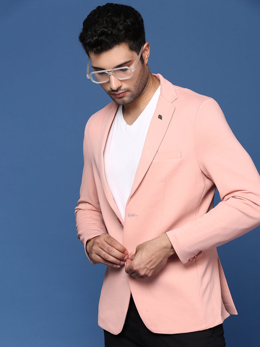 Men's Peach Slim Fit Single Breasted Blazer