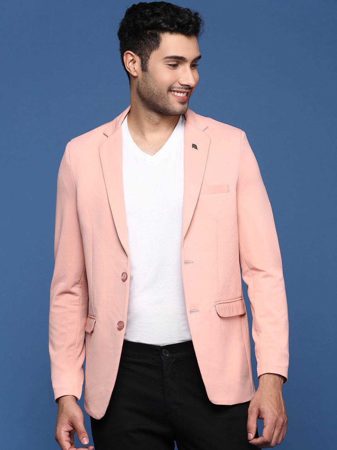 Men's Peach Slim Fit Single Breasted Blazer