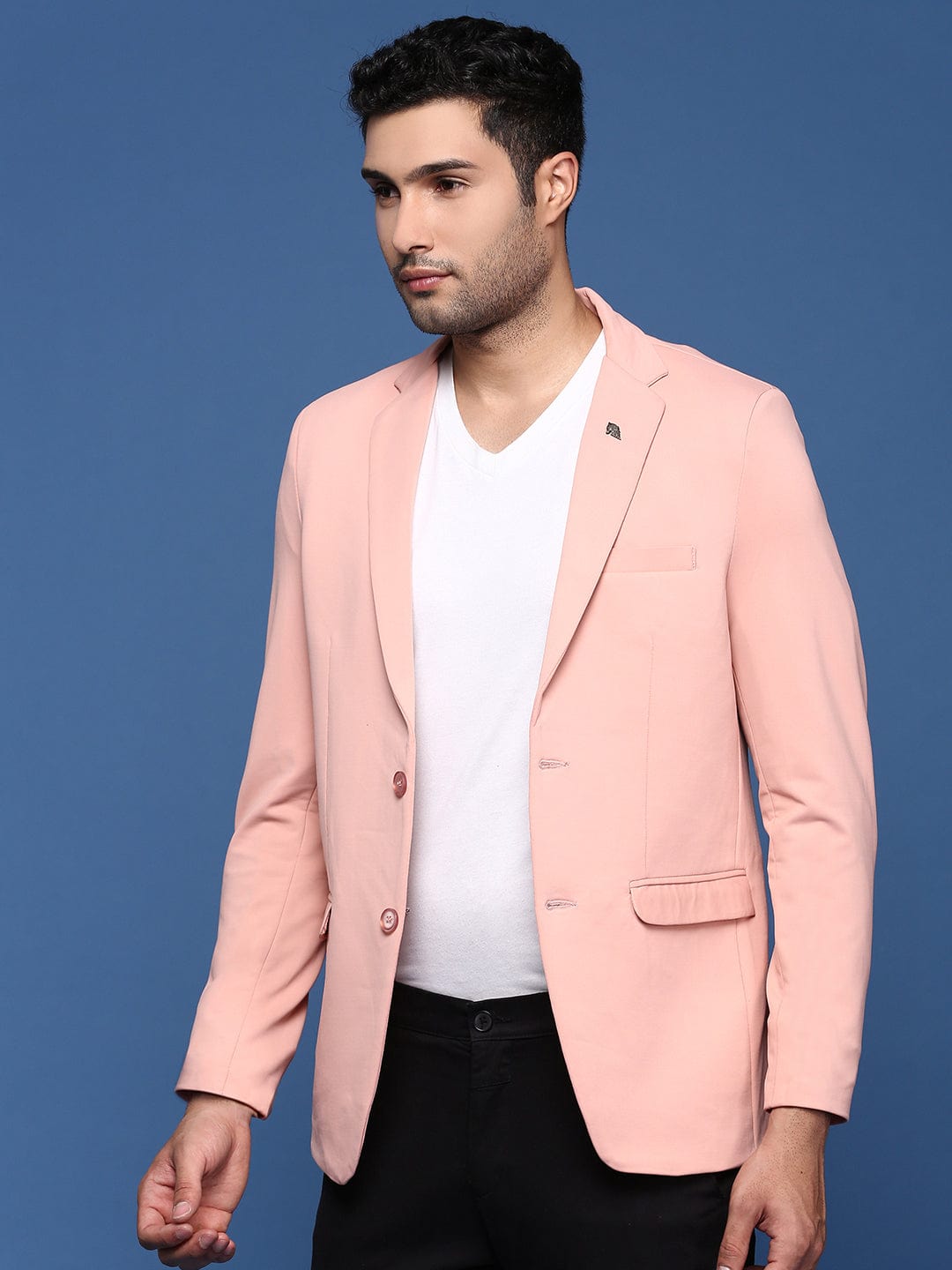 Men's Peach Slim Fit Single Breasted Blazer