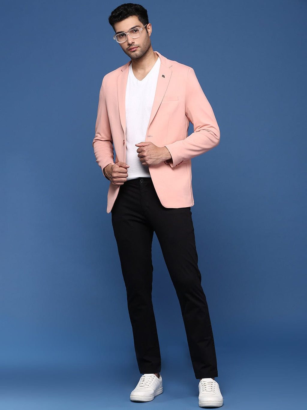 Men's Peach Slim Fit Single Breasted Blazer