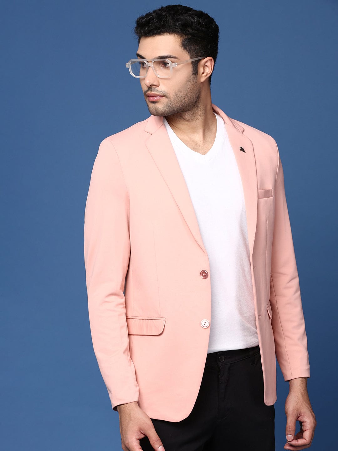 Men's Peach Slim Fit Single Breasted Blazer