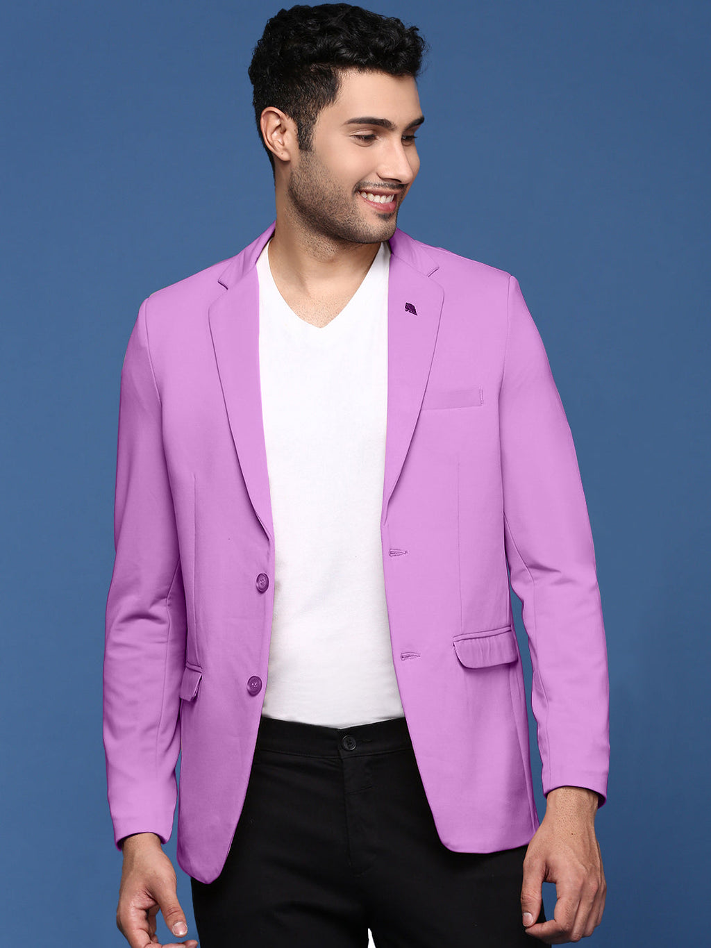 Men's Purple Solid Single-Breasted Blazer